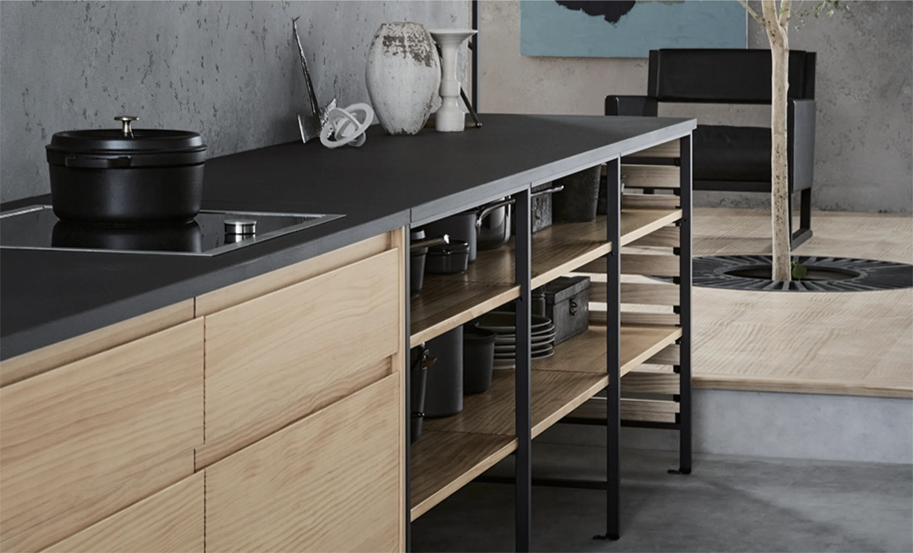 Frame kitchen 系列 松、橡木+鐵件
