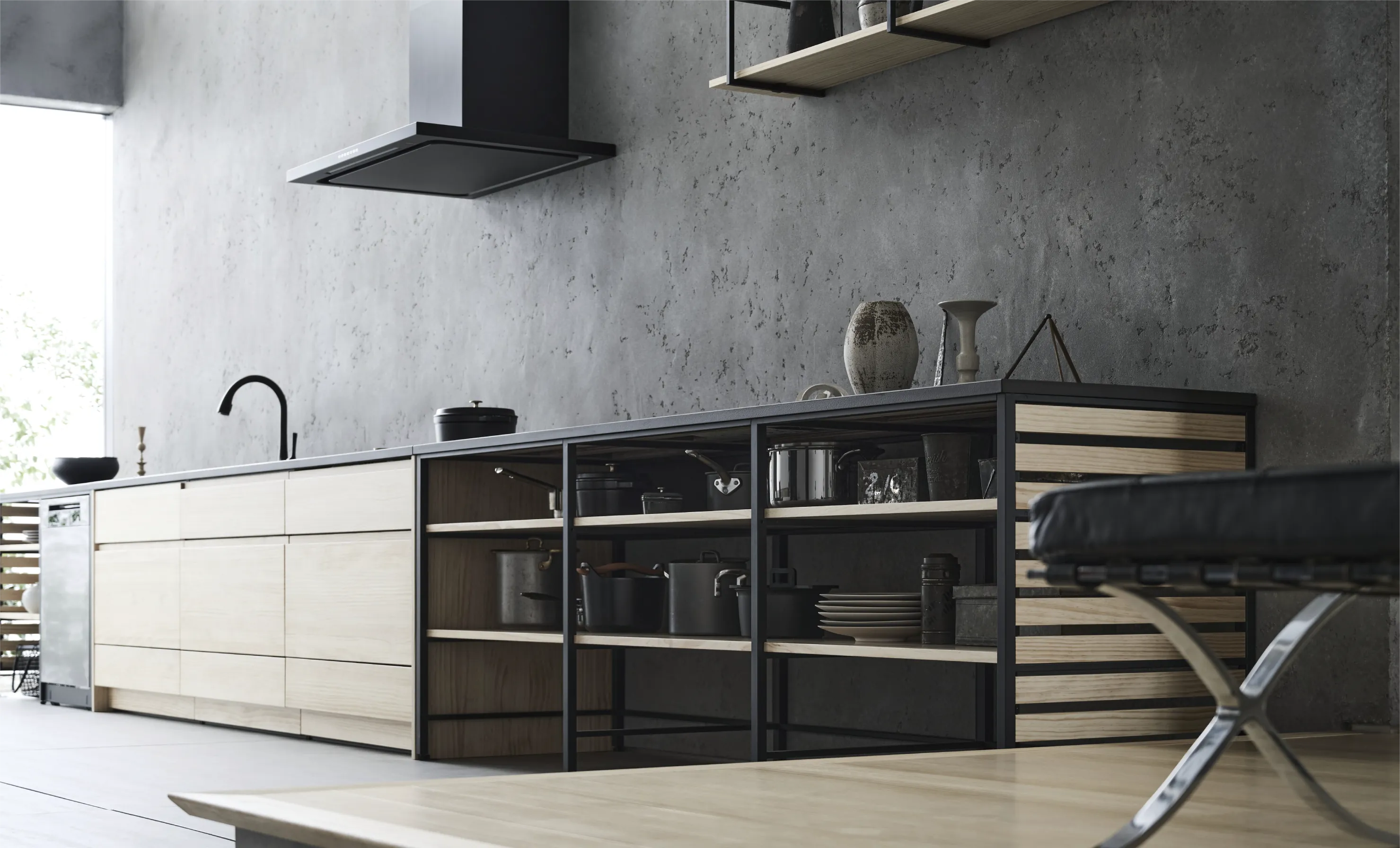 Frame kitchen 系列 松、橡木+鐵件