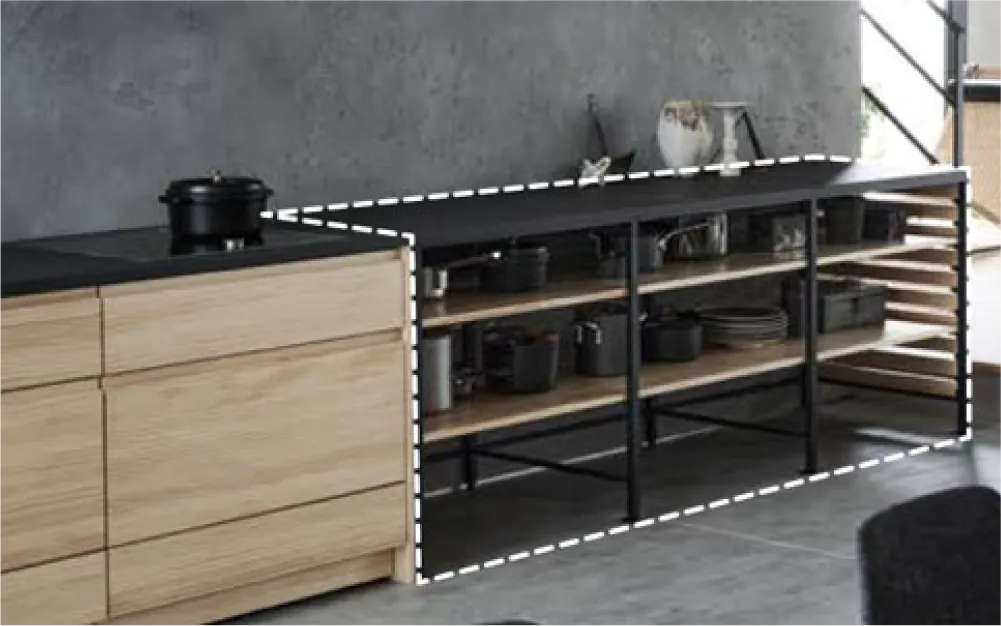 Frame kitchen 系列 松、橡木+鐵件
